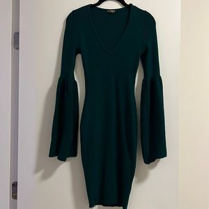 Dark green stretch midi sweater dress.